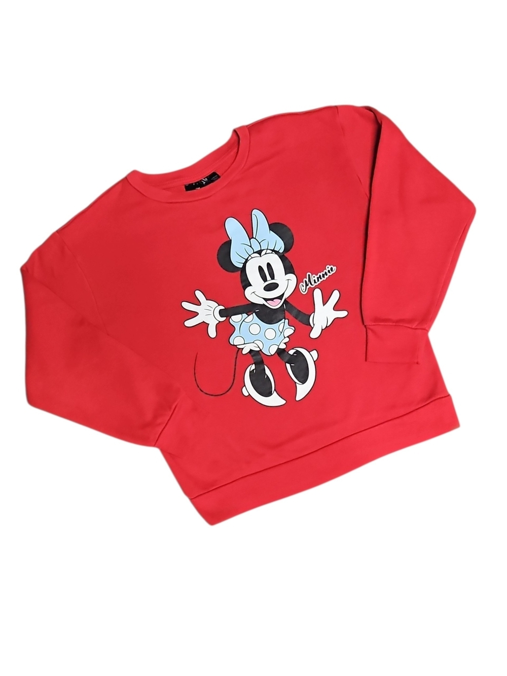 Disney Girls Red Minnie Mouse Pullover with Light Blue Accents Size Large 10/12